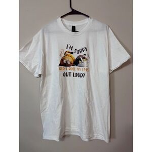 Handmade Funny Cat Graphic T-Shirt White unisex Large Sarcastic Tee